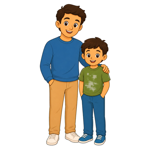 A parent standing beside a child